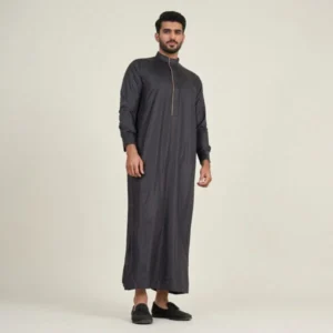 Mens Black Thobe With Piping Embellishment USA