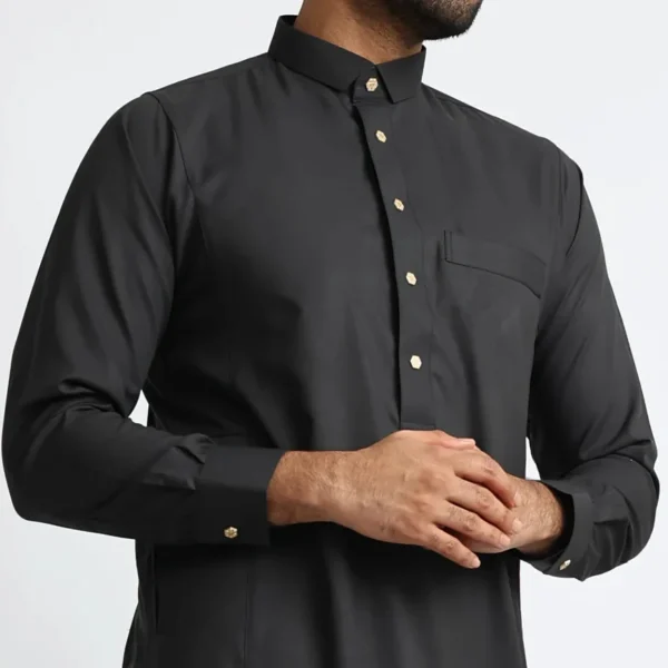 Mens Collar Style Black Cotton Thobe Mens Collar Style Black Cotton Thobe