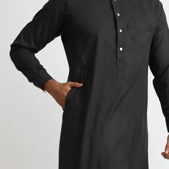 Mens Collar Style Black Cotton Thobes Mens Collar Style Black Cotton Thobes
