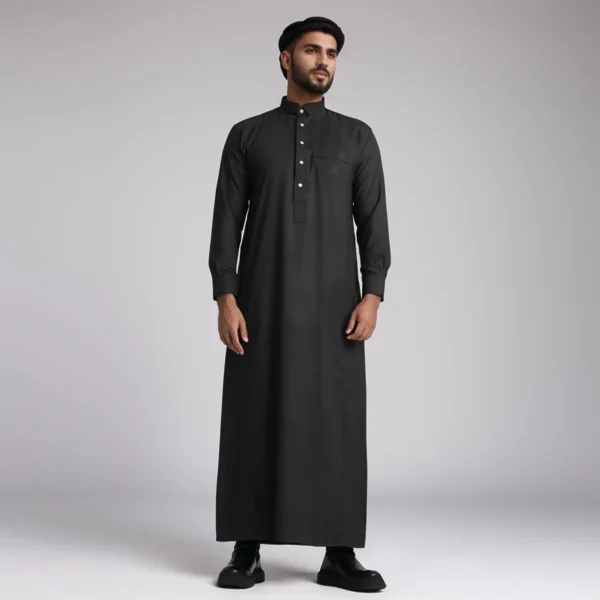 Men's Collar Style Black Cotton Thobes Men's Collar Style Black Cotton Thobes