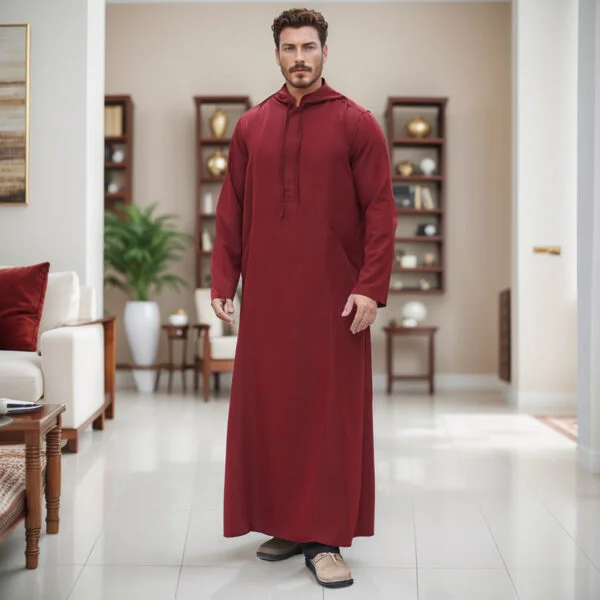 Men’s Cotton Maroon Hooded Thobes USA Men’s Cotton Maroon Hooded Thobes USA