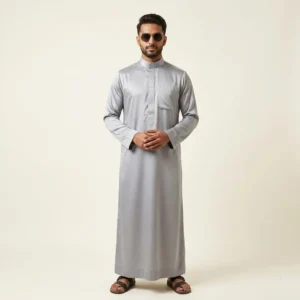 Metallic Slate Grey Arabic Silk Thobe for Men USA