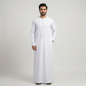 Minimalist Loop-Button White Thobe for Men