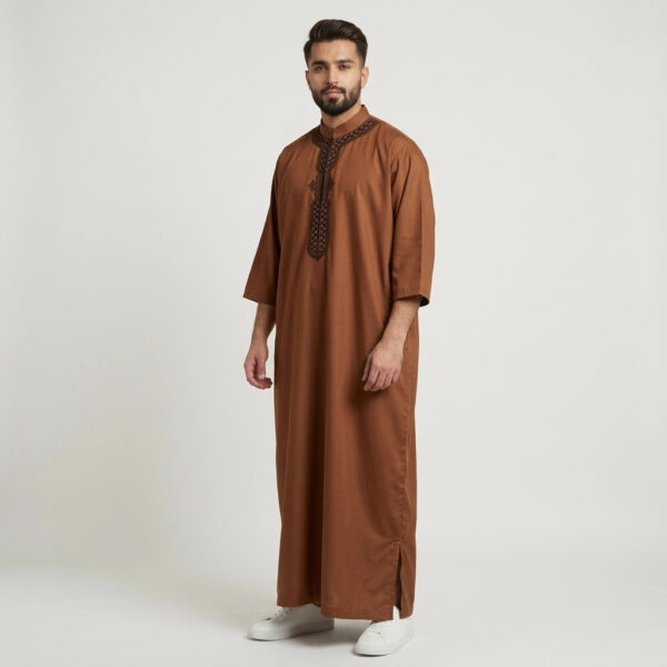 Modern-Brown-Bear-Embroidered-Moroccan-Thobes-for-Men-2.jpg Modern Brown Embroidered Moroccan Thobe for Men