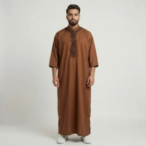 Modern Brown Bear Embroidered Moroccan Thobes for Men USA