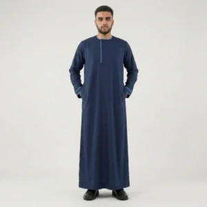Modern Contrast Piping Navy Blue Mens Thobe USA