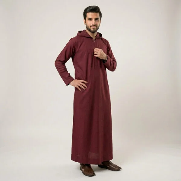 Modern Hooded Mens Maroon Thobe USA Modern Hooded Men's Maroon Thobe