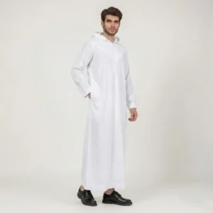 Modern Hooded White Thobe for Men