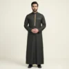 Modern Saudi Embroidered Black Gold Thobe USA Modern Saudi Embroidered Black Gold Thobe USA