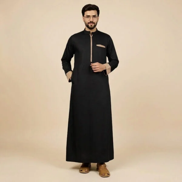 Modren Kuwaiti Style Black and Gold Thobe USA