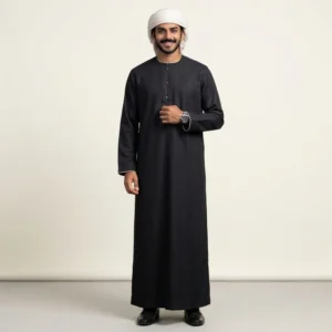 Modren Omani Mens Black and Gold Thobe USA
