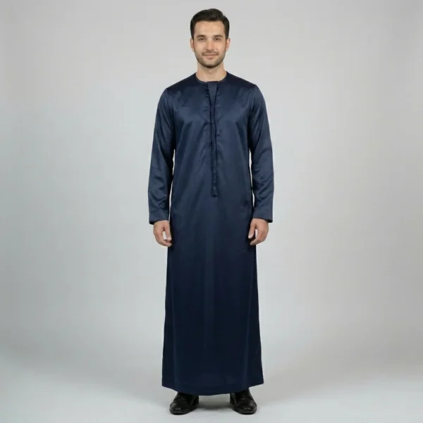 Navy Blue Emirati Style Mens Silk Thobes USA Navy Blue Emirati Style Mens Silk Thobes USA