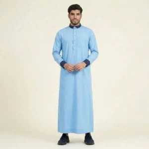 Navy Contrast Collar Cuffs Sky Blue Thobes USA Navy Contrast Collar Cuffs Sky Blue Thobes USA