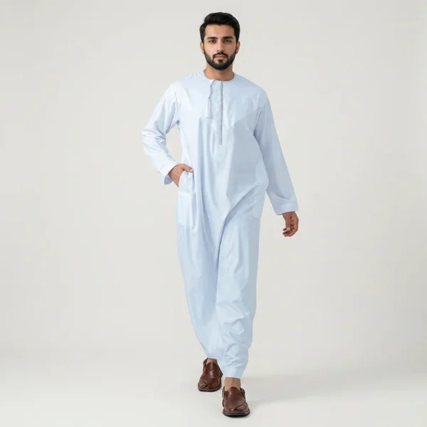 Plain White Embroidered Men’s Thobes USA