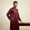 Premium Deep Maroon Silk Thobes for Mens USA Premium Deep Maroon Silk Thobe for Men