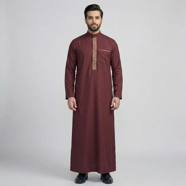 Premium Embroidered Mens Maroon Thobe USA Premium Embroidered Mens Maroon Thobe USA