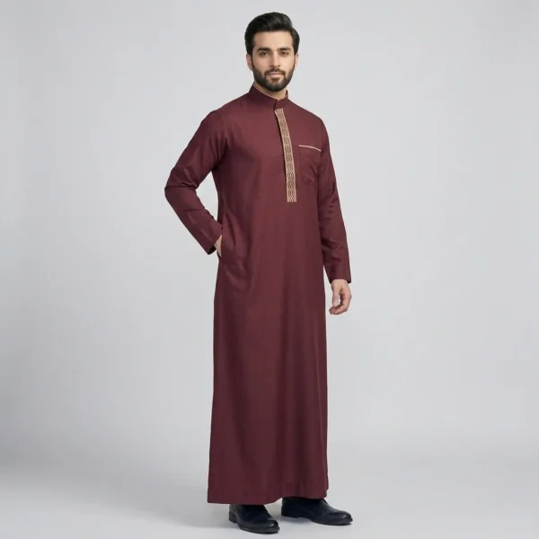 Premium Embroidered Mens Maroon Thobes USA Premium Embroidered Men's Maroon Thobe