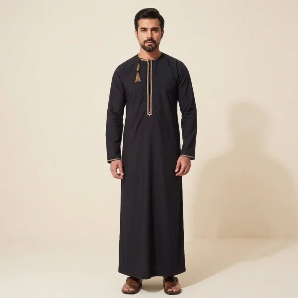 Premium Emirati Style Black and Golden Thobe USA