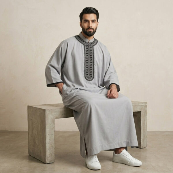 Premium Light Grey Men's Moroccan Thobe