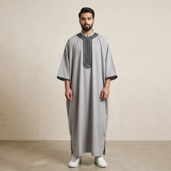 Premium Light Grey Mens Moroccan Thobes USA Premium Light Grey Mens Moroccan Thobes USA