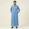Premium Mens Ice Blue Thobe with White Piping USA