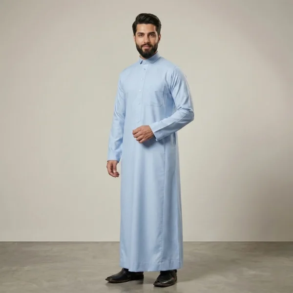 Premium Sky-Blue Arabic Men's Cashmere Wool Thobe