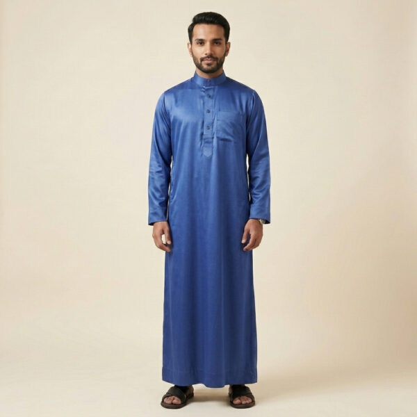 Royal Blue Arabic Style Silk Thobe for Men