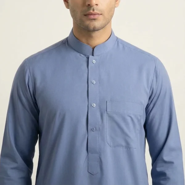 Saudi Collar Regent Blue Men’s Thobe USA