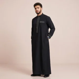 Saudi Style Mens Black and Gold Thobe USA