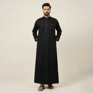 Saudi Style Men’s Premium Black and Gold Thobe USA