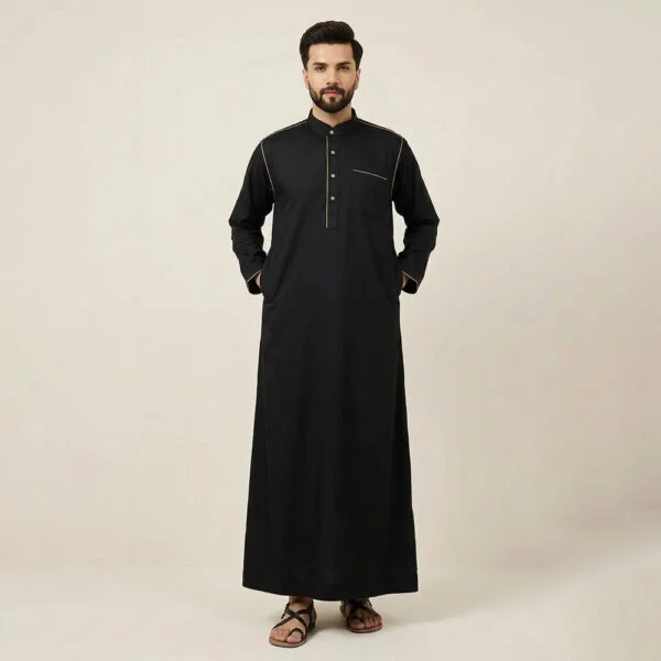 Saudi Style Men’s Premium Black and Gold Thobe USA