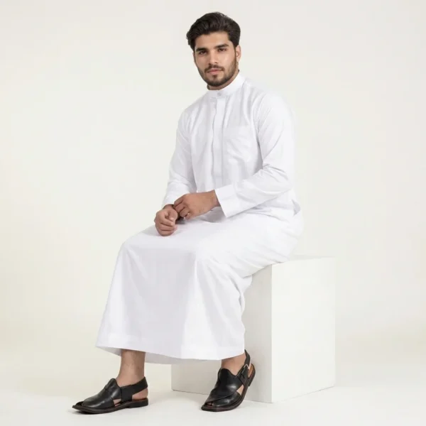 Simple Men’s White Ban Collard Thobe USA