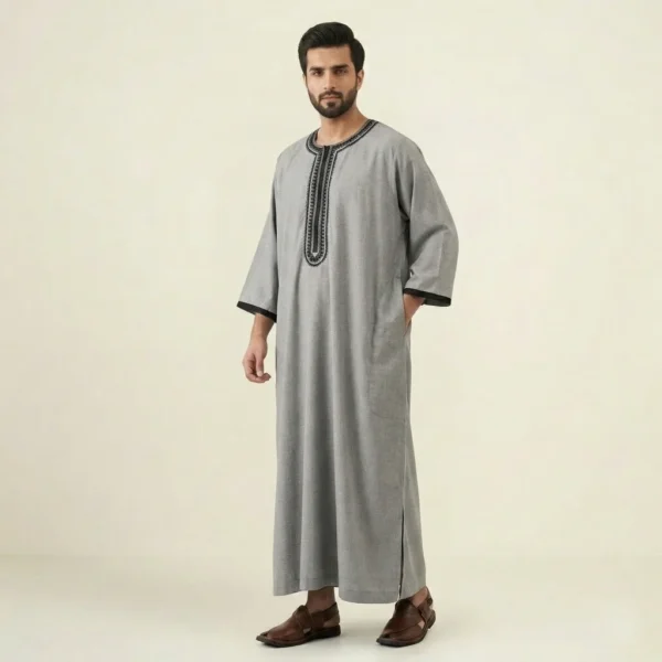 Sophisticated Ash Grey Mens Morrocan Thobe 2 USA