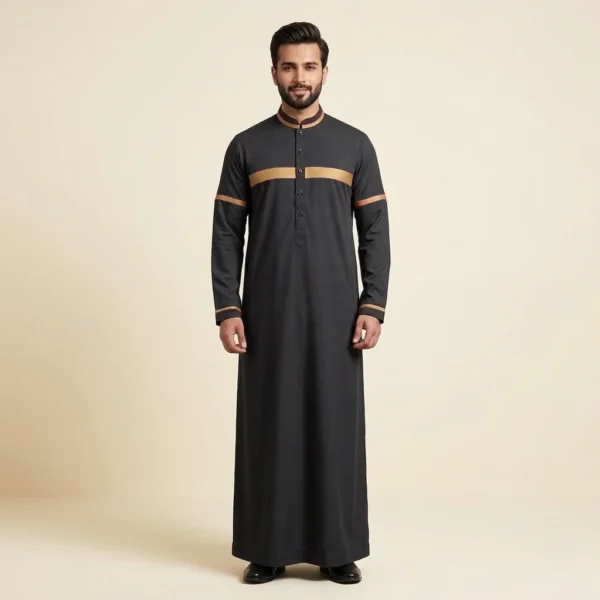 Stylish Urban Style Mens Black and Gold Thobe USA