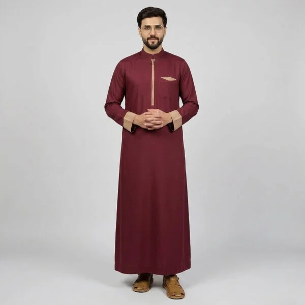 Tan Contrast Mens Maroon Thobe USA Tan Contrast Mens Maroon Thobe USA