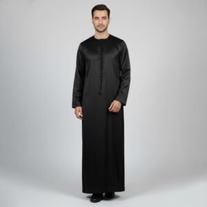 Traditional Black Emirati Style Men's Silk Thobe