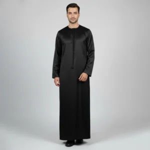 Traditional Black Emirati Style Mens Silk Thobe USA