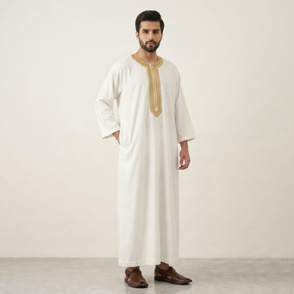Traditional-Embroidered-White-and-Gold-Moroccan-Thobe-1.jpg Traditional Embroidered White and Gold Moroccan Thobe