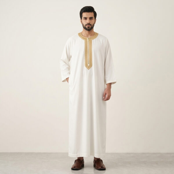 Traditional-Embroidered-White-and-Gold-Moroccan-Thobe.jpg Traditional Embroidered White and Gold Moroccan Thobe