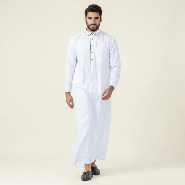 White Color Piping Plain Thobe USA White Color Piping Plain Thobe