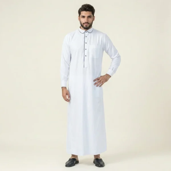 White Color Piping Plain Thobes USA White Color Piping Plain Thobes USA