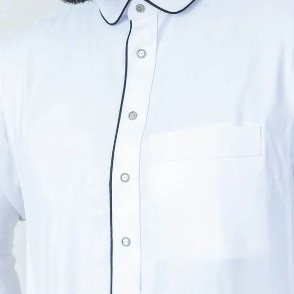 White Color Pipings Plain Thobe USA White Color Piping Plain Thobe