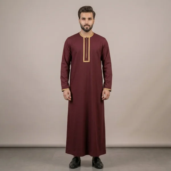 Zip Front Mens Maroon Thobe USA Zip Front Mens Maroon Thobe USA