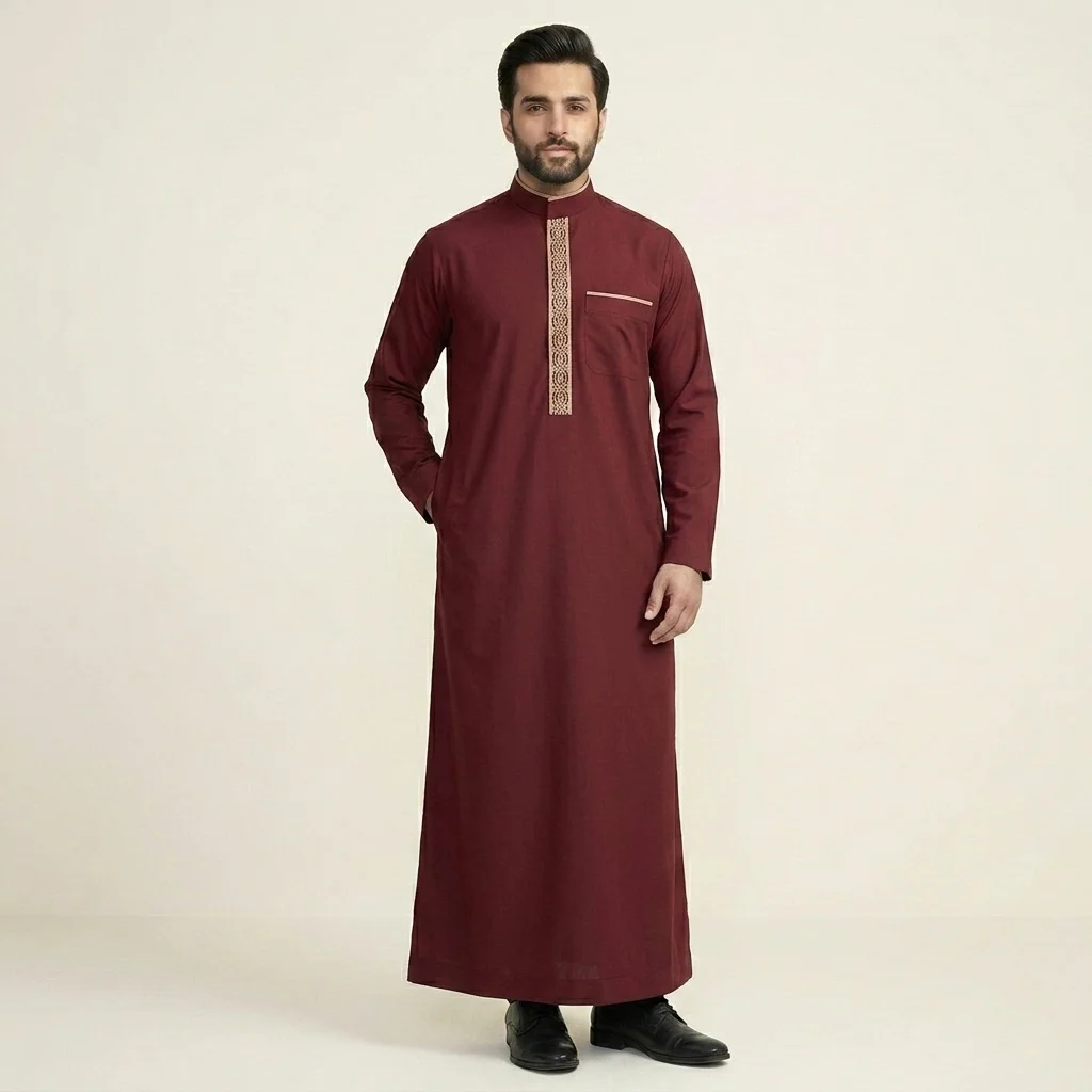 Maroon men's embroidered thobes wholesale