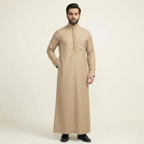 Premium beige embroidered thobes wholesale USA