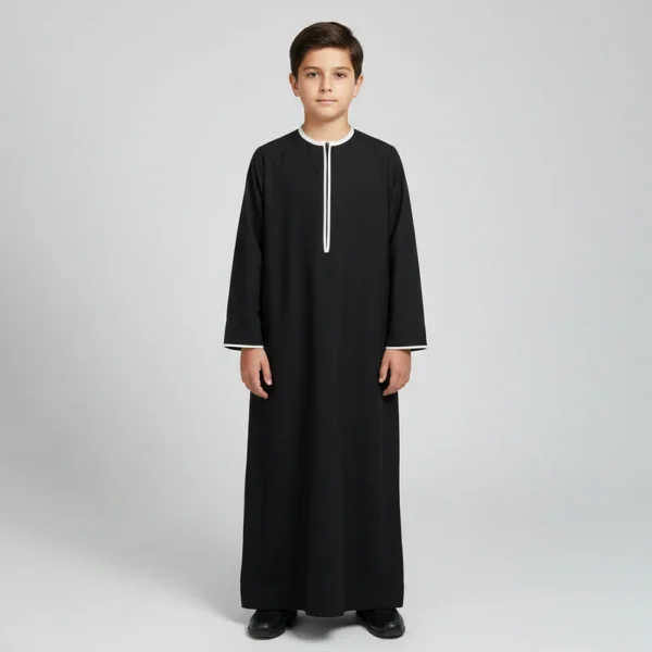 Black Embroidered Kids Boy Omani jubba Thobes USA