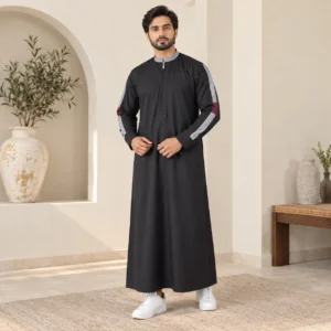 Black and Grey Panel Sporty Zipper Emarati Thobe USA