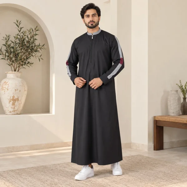 Black and Grey Panel Sporty Zipper Emarati Thobe USA
