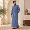 Blue Omani Thobe with Maroon Contrast Detailing USA