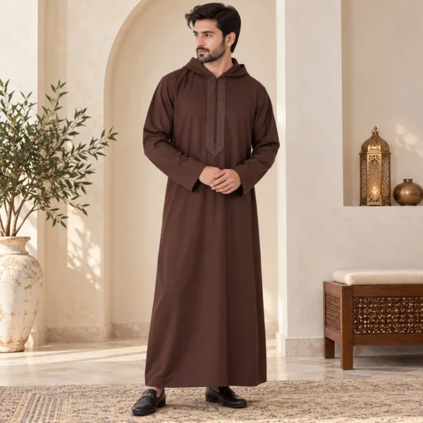 Chocolate Brown Moroccan Hooded Thobe USA Chocolate Brown Moroccan Hooded Thobes